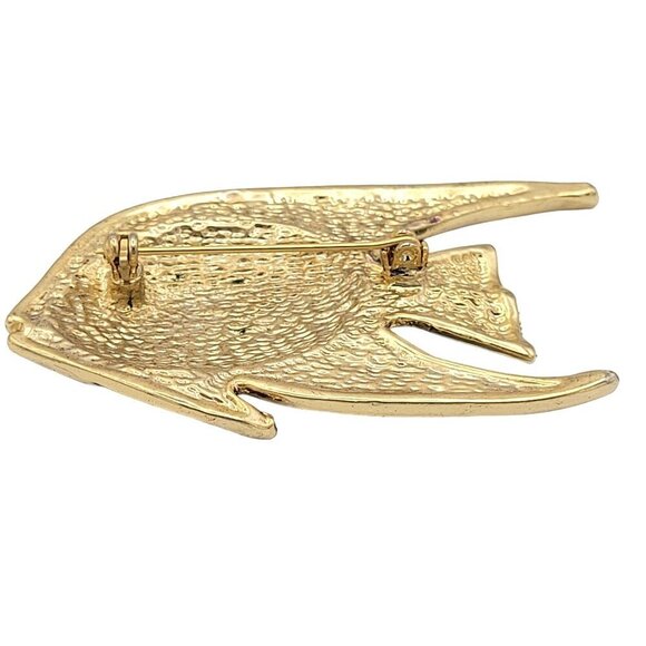 Enameled Tropical Fish Metal Brooch Pin Gold-Tone Finish Rhinestone Eye 2.75" - Picture 5 of 5
